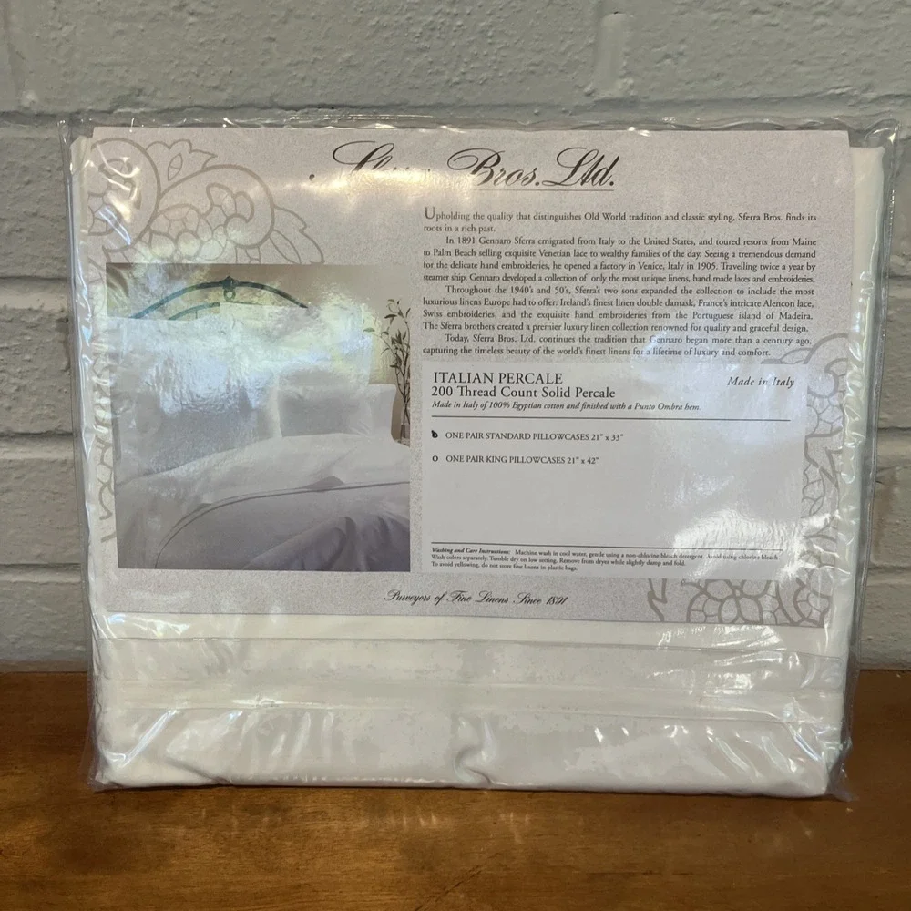 SFERRA BROS 2 StandardPILLOWCASES 100% EGYPTIAN COTTON PUNTO OMBRA HEM ITALY NEW